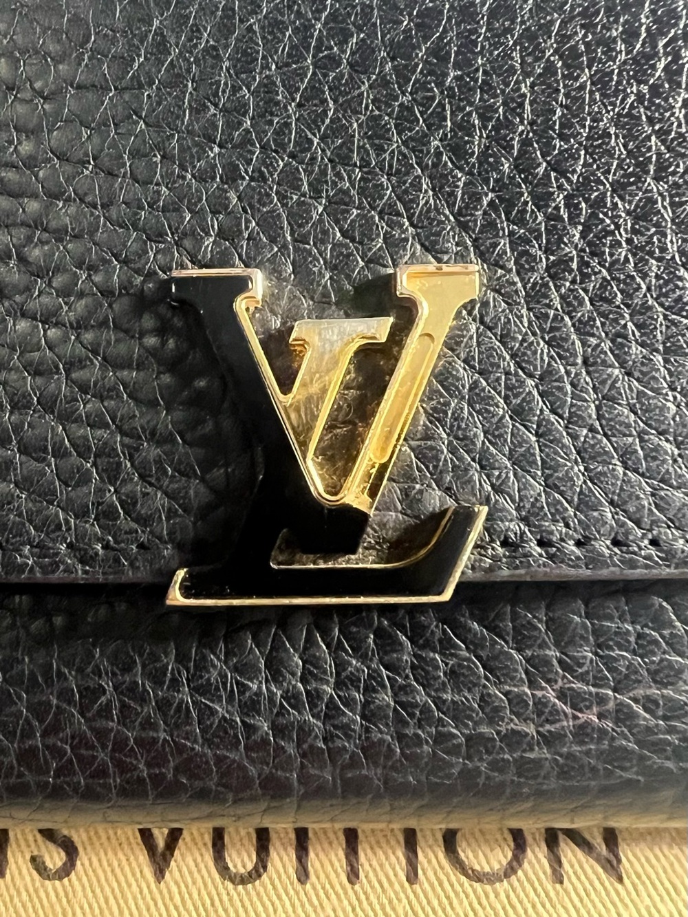 Louis Vuitton Black Pebbled Leather Compact Wallet with Gold LV Emblem - Picture 13 of 16